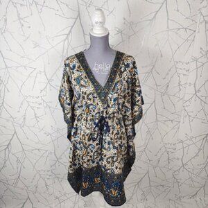 Sahiba Paisley Printed Drawstring Cinch Waist Kaftan Beach Cover